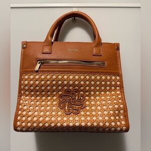 Sam & Libby Women’s Shani Basket Weave Satchel Handbag Cognac
